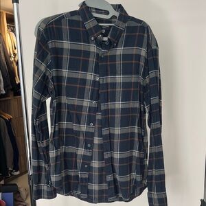 Club Monaco Blue and Brown Plaid Button-Down Shirt